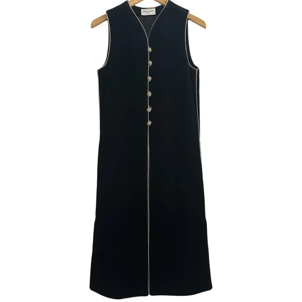 rare Saint Laurent Paris Russian Velvet Midi Vest Black size FR 34 Caftan Cotton